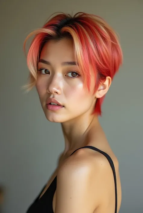 Make a Thai short hair with blonde and red color