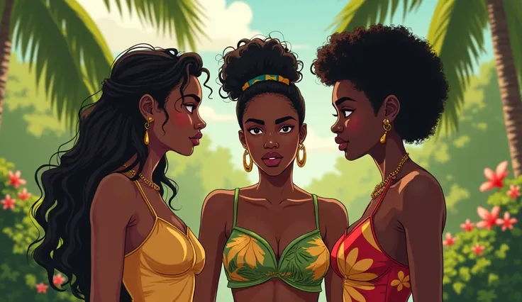 Three black girls in jamaica talking two talking behind one back making her feel bad