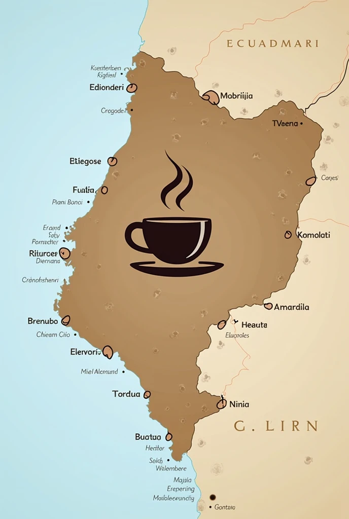 coffee logo on a map of the country Ecuador and 