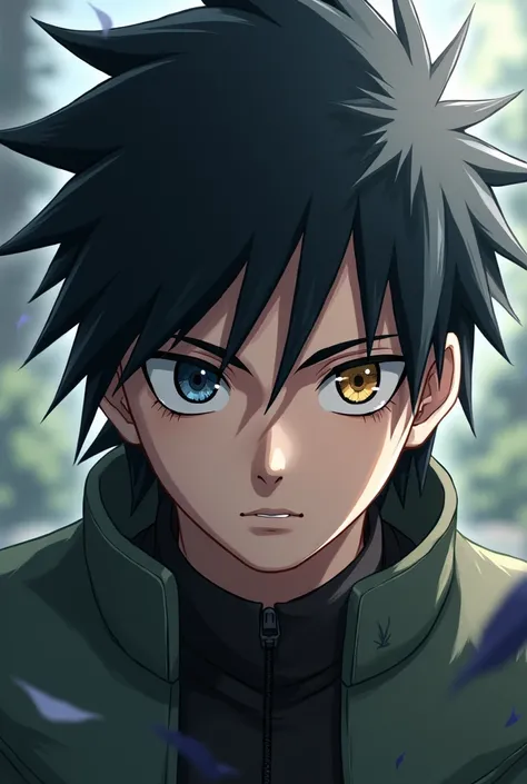 A male Naruto character with his left eye all black and his right eye colored