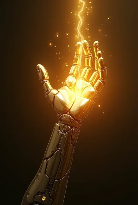 A robot hand emanating golden energy.