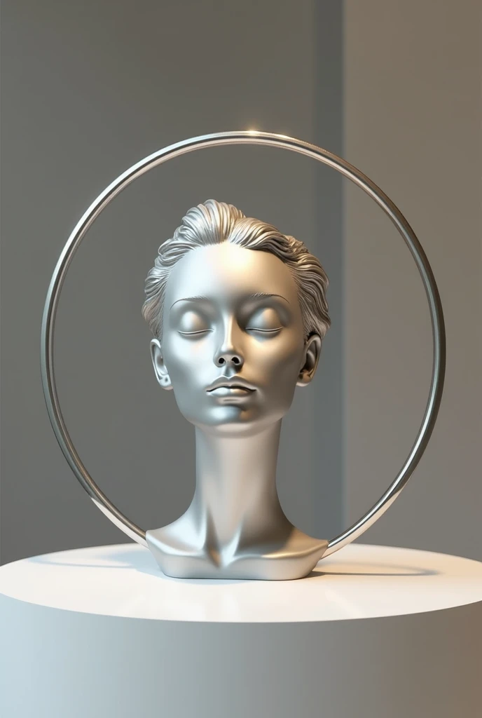 Virtual store "silver highlights" Minimalist silver hoop woman face statue 
