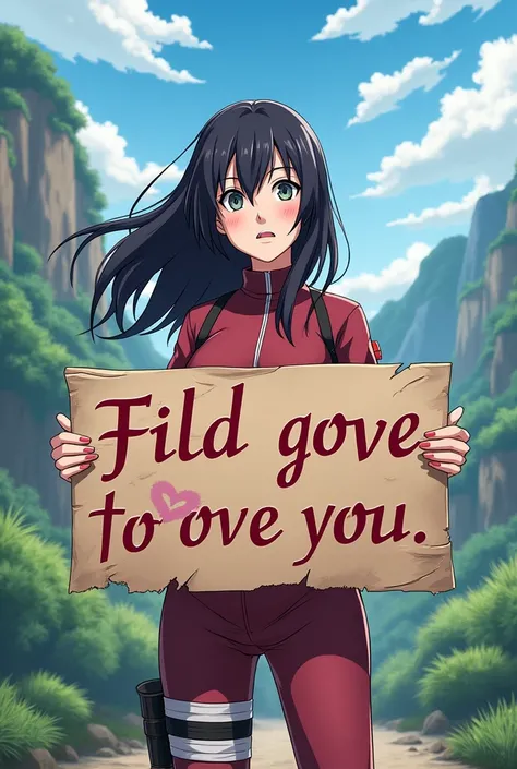 Rinata from Naruto holding a sign saying I love you Mister 