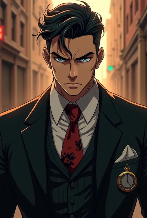 Make in 20s, anime style, handsome, gang leader, cocky 