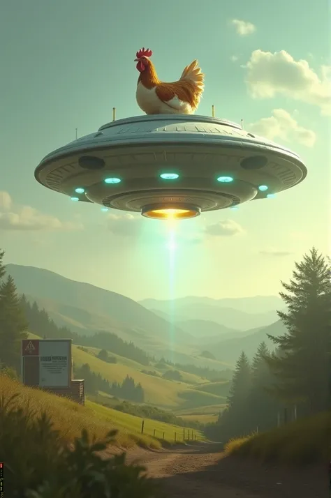 A UFO holding a chicken 