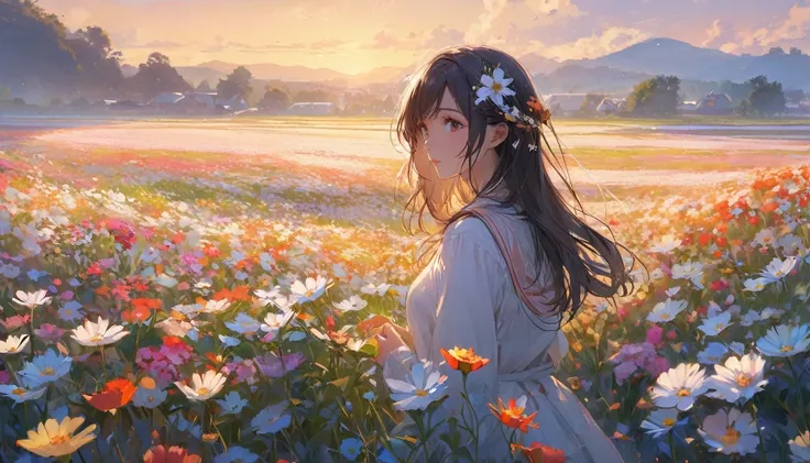 (masterpiece, Best Quality:1.2), One Girl, Alone, Flower Field