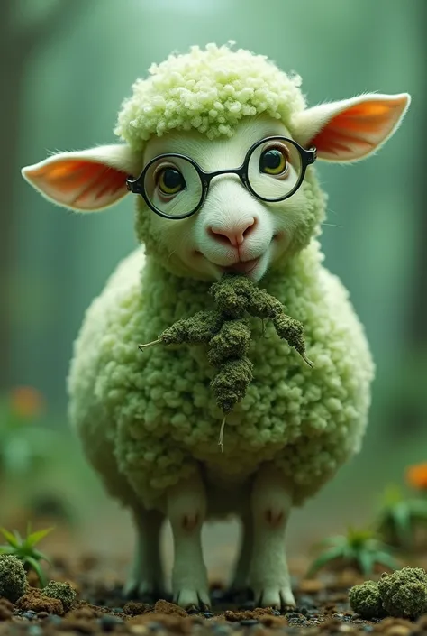 Green sheep with glasses and marijuana 