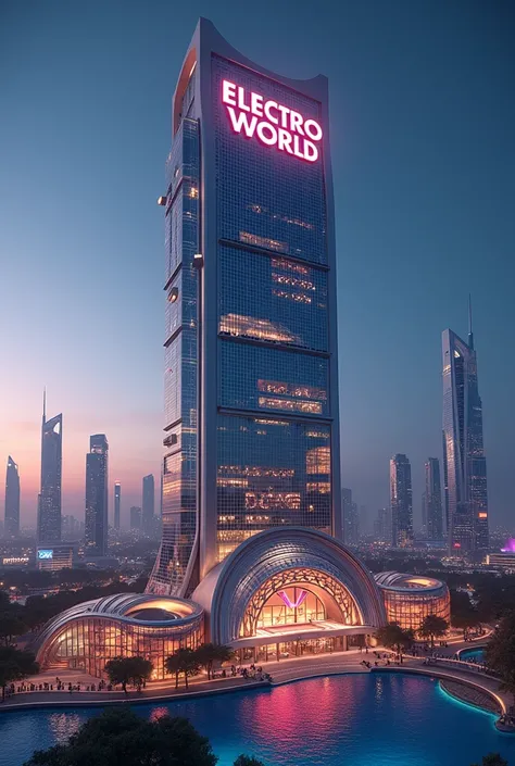 Dubai and a building the biggest says big in name"electro world "  and that stands out and that I can read with rich colors a luxurious image that says EDGAR SACRAMENTO 