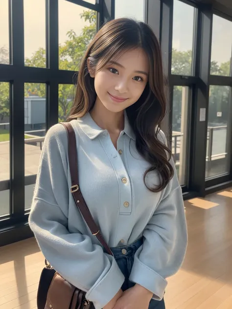 Cowboy Shot, (Early autumn date), 
break
((Preppy fashion style outfits:1.2)), 
break
視聴者をみる, Japanese female university student, (One Woman:1.2), She is very beautiful, Glowing Skin, Perfect Face, Cute and symmetrical face, 
break
明るい茶色の髪, Medium Hair, Wa...