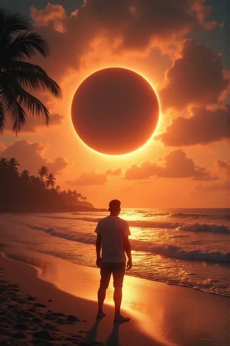 Solar eclipse seen from the beach