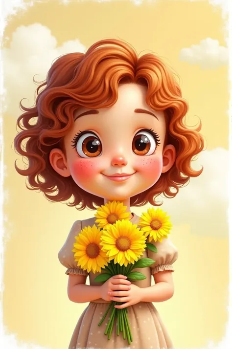 Cartoon Girl Buso with the name Rosalia Bouquet of yellow flowers