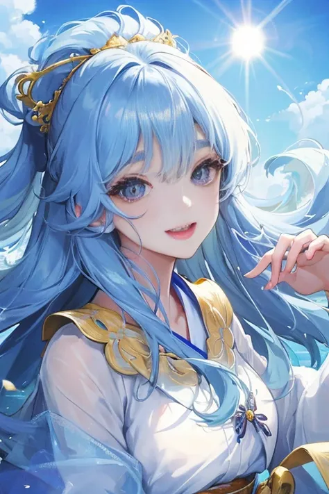 Official Art,Carefully crafted sharp focus, (Beautiful, Beautiful and lovely Korean woman:1.3), (Beautiful and cute Korean:1.3), Korean beauty, 精致和Beautiful头发、Eyes and face, Practical, Extremely detailed, Beautiful女孩, Blue sky, Emit white particles, (Side ...