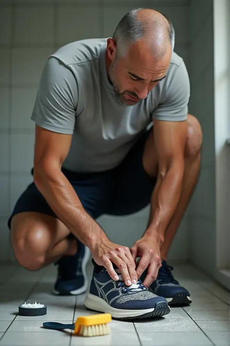 Man washing sports shoes 