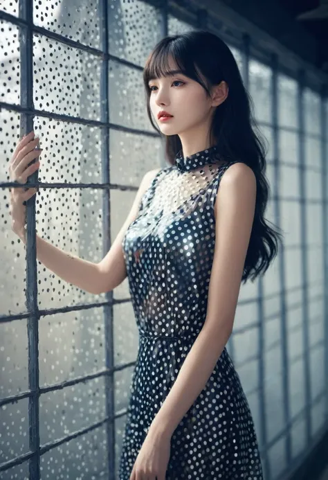 Shiny，Vague，Transparent polka dots，grid，1 girl，beautiful