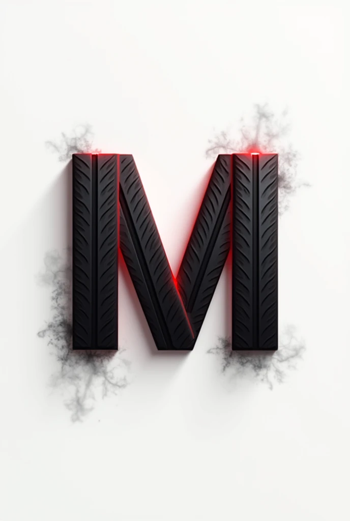 Imagine the lyrics "m" drawn with brake marks or tire textures in black and a red shadow like light smoke or weak neon. The image must be in the graphic element style with simple lines for an automotive project..