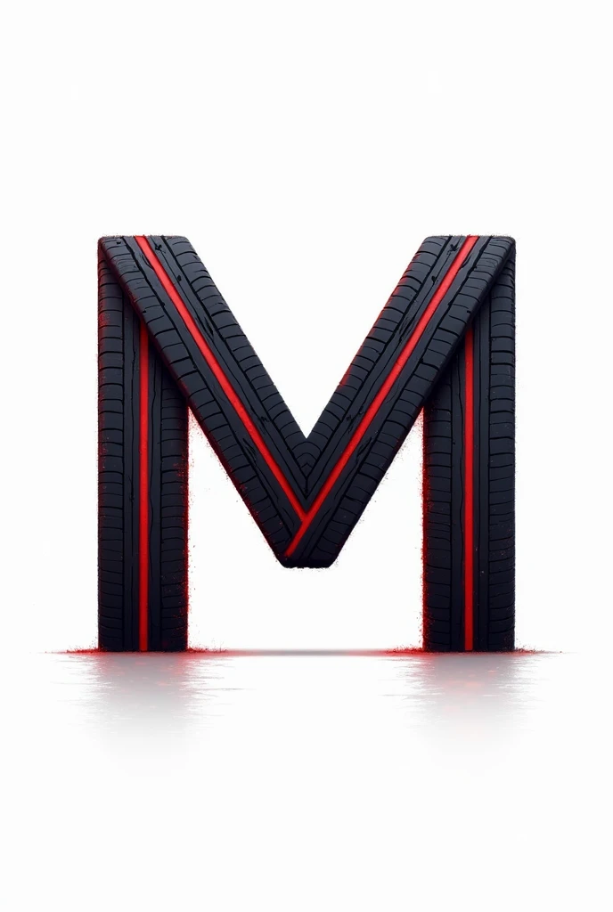 Imagine the lyrics "m" drawn using black tire tracks and a light red shadow as an outline. The image must not be realistic, but must contain good illustration features, straight lines with few curves, como se um carro tivesse passado e deixado as marcas fo...