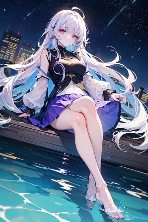 Light purple gradient hair,Asymmetrical hair,（（Very voluminous hair 1.8，Clear head outline 1.5））， 齐肩Long hair, Messy hair, Very long hair, Shiny hair，(Long hair:1.2),A beautiful girl，Gorgeous purple mini skirt，High Aims，，(看起来很sad，pale，sad，Housing：1.2） Agai...