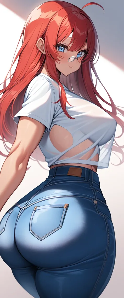 (ranma chan) (ranma saotome)(1solo)(1girl)((Solo)) ((Masterpiece)) ((High Quality)) (slim thick)((Perfect Face)) ((Wide Hips)) ((Narrow Waist)) ((Beautiful)) ((Redhead)) ((Long Hair)) ((Light Skin)) ((Cute Nose)) ((BLue Eyes)) ((Young)) ((Transparent Tee S...