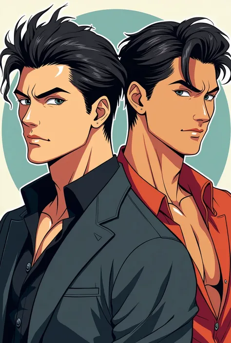 Men of approximately 2 very handsome anime style like manga as a front lookism model 