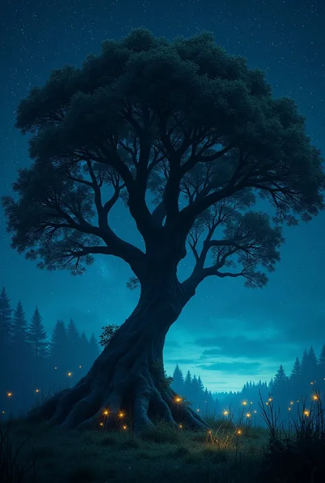 tree,night, stars, 