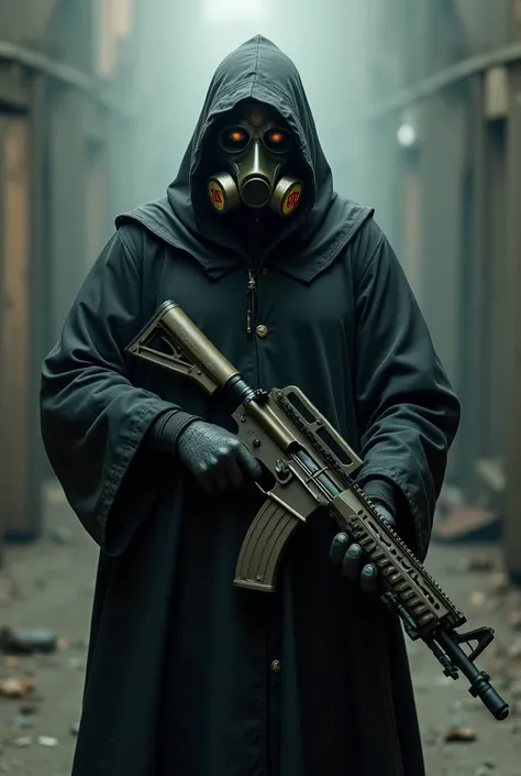 executioner with toxic gases and a mask with a rifle Words "QRTN" and Featured Executor