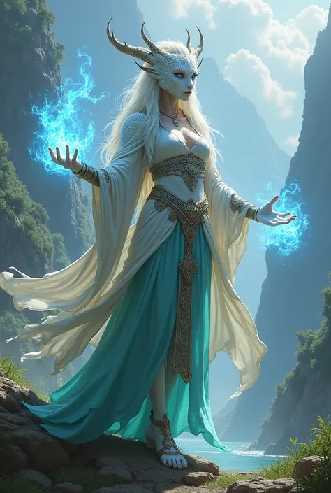 White Female Dragonborn Wizard Fantasy 