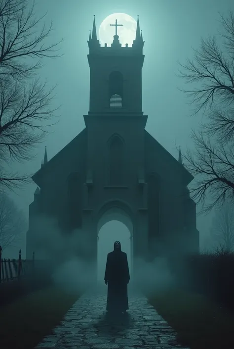 At night, the ancient church stands under the moonlight, with a heavy, eerie mist surrounding it. Shadows move within the building, and from outside, faint footsteps can be heard echoing through the silent streets. The headless priest wanders inside the ch...