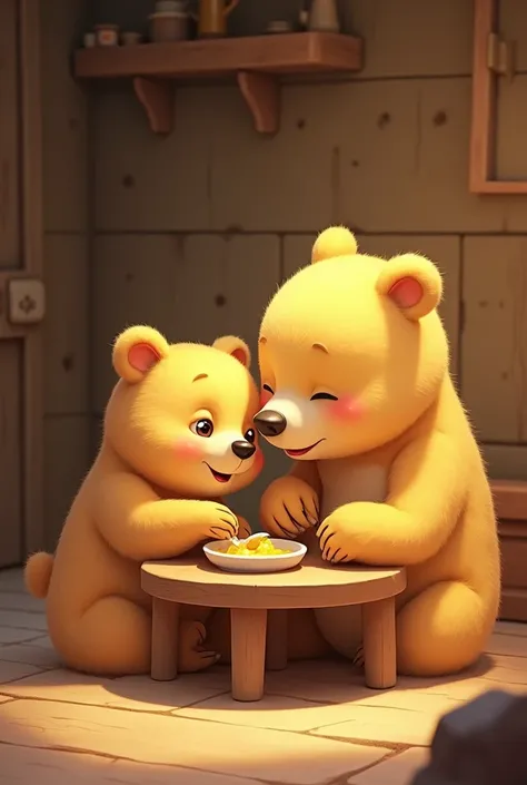 Ek bhalu hai chota sa pyara sa uska naam ballu hai vo halke yellow aur brown colour ka hai uski naak thodi kaali hai vo  hai ballu ki mummy bhi ek bear hai unka colour halka yellow hai "14. Bablu and His Mother Eating Honey Together
Inside their home, Babl...