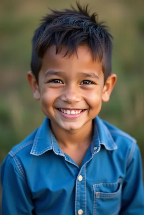 boy in blue blouse smiling realistic photo image