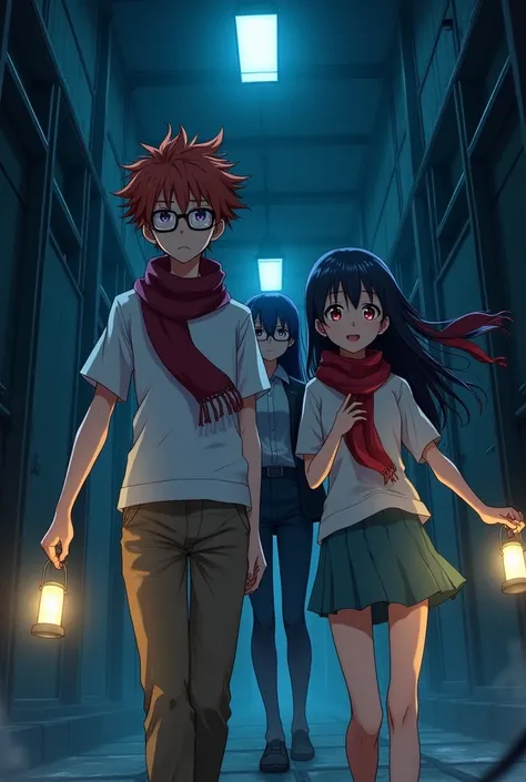 Necesito esto en versión anime
 destacando que son two university students y que la profesora se presenta como tal:

"Under the cloak of night, two university students, a young man and a young woman, explore the gloomy halls of an abandoned high school, Th...