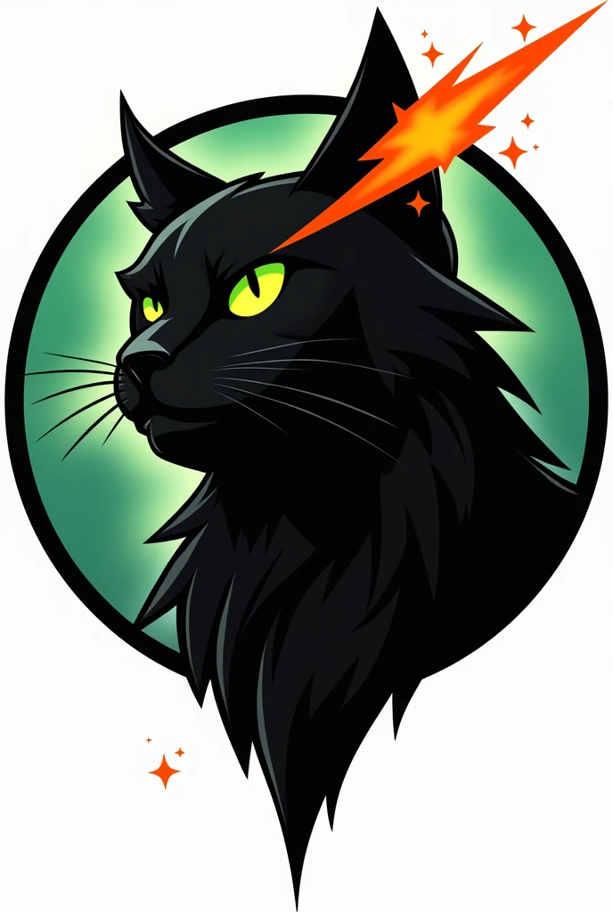 escudo de soccer team,, soccer team, Circular, black cat on the side, with green eyes, orange comet, “Premier Stars”, Of course, png