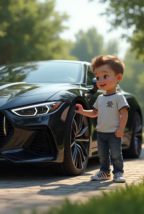 boy Frith black car  Realistic picture 