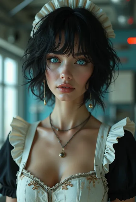 breaking Lily,masterpiece,top quality,awesome,highly detailed CG Unity 8k wallpaper,(film lighting:1.3),watching viewer,smile,short hair, (long black hair, blue eyes:1.2),sparkling eyes,cute face,kawaii,medium chest,delicate hair,disheveled hair,floating h...