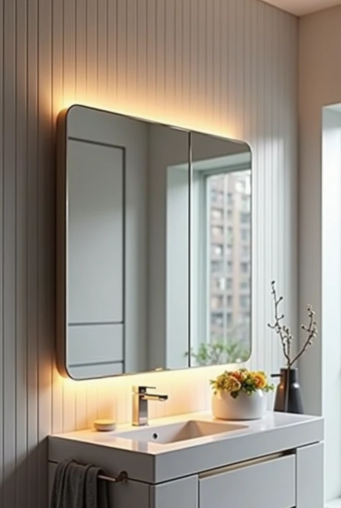 wall mirror with internet connection,youtube,Tiktok,news and climate but not so futuristic, with fan

