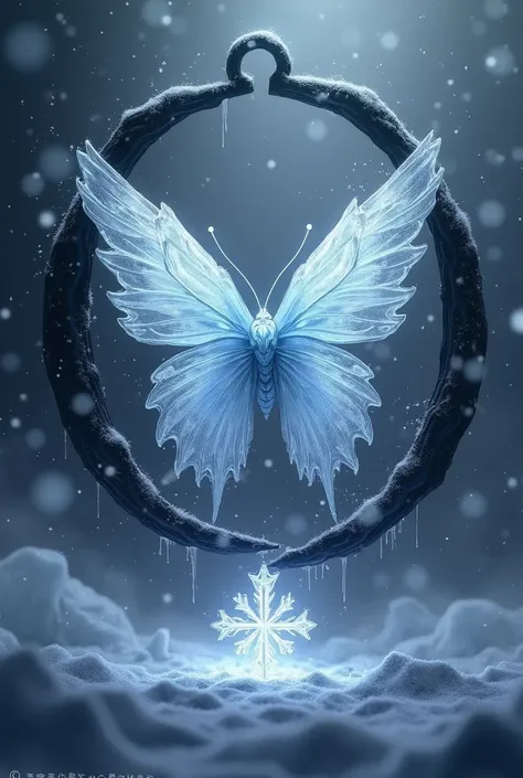  El clan Li tiene por simbolo un fondo dibujado que parece ser una tormenta de nieve junto a un dibujo de un circulo que parecen dos mitadas de un amuleto casi juntos de color negro, en medio dibuja una mariposa de hielo brillante   que vuela hacia arriba ...