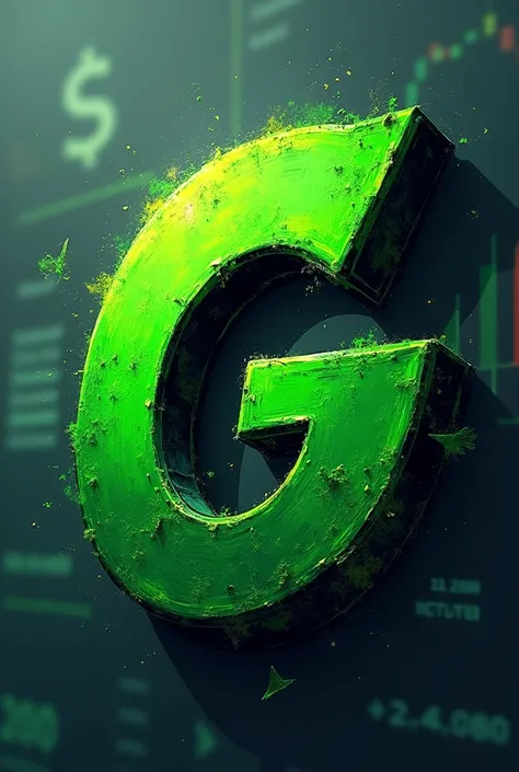 Make an investment themed logo with a street graffiti letter G in a large green color with a blurred investment graphic in the background. 