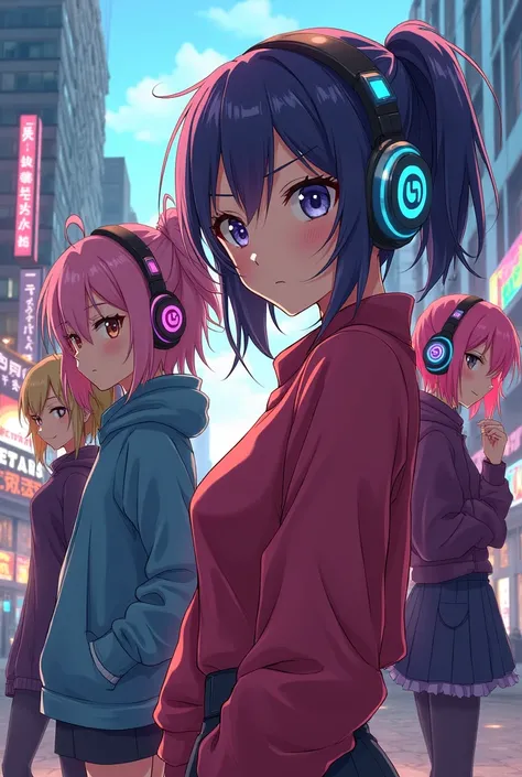 Some anime characters wearing the headphones