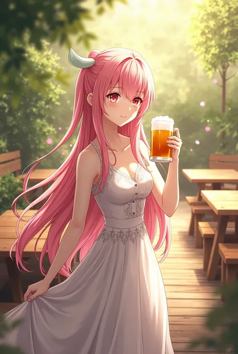 Vocaloid　Megurine Luka　A toast with beer　beer garden