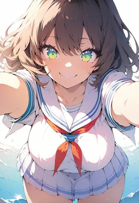 ((masterpiece)), (((best_quality))), ((ultra-detailed_illustration)), solo,  beautiful_detailed_glow, beautiful_detailed_eyes, large_breasts, beautiful_detailed_girl,
((summer uniform, serafuku:2, skirt, kneehighs, short sleeves, sailor collar)), (smile, l...