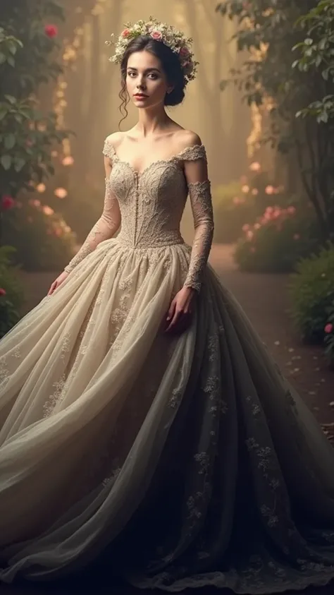 Woman in princess style wedding dress 