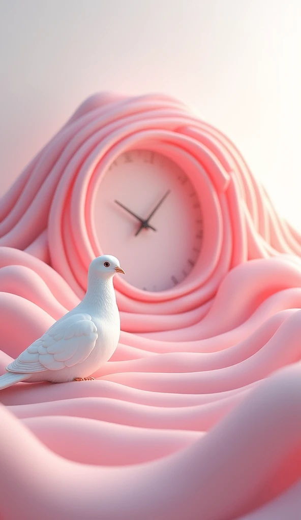 White dove and clock made of pink waves