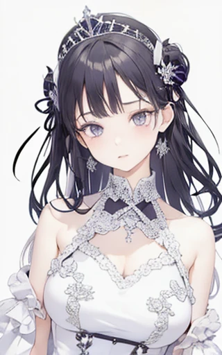 ((best quality)), ((masterpiece)), (detailed), 1girl, tiara, white dress