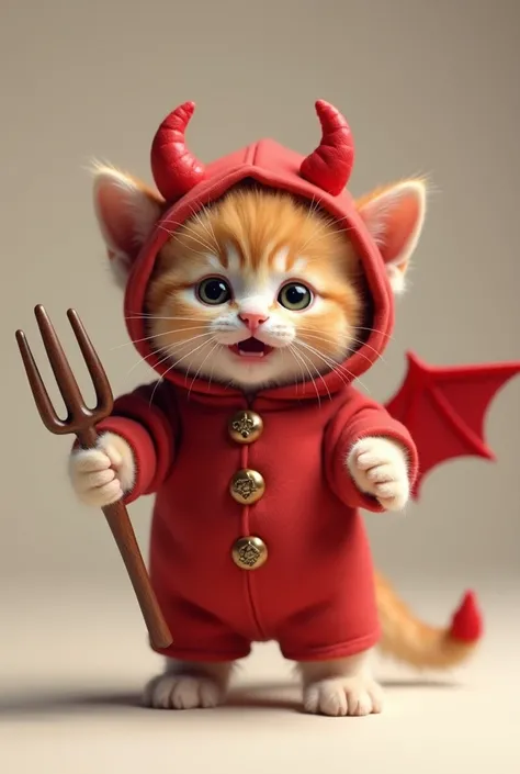 A kitten is standing in a devil costume