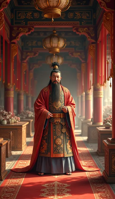 A lavish Mongolian court filled with intricate tapestries and golden decor, symbolizing the wealth and power of Kublai Khan’s empire. Exotic elements like silk and spices create an atmosphere of adventure.