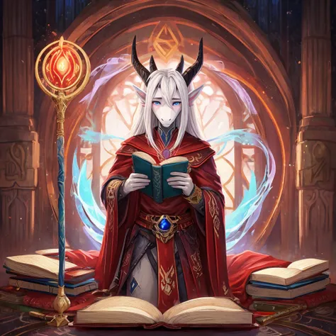 solo, Male dragon with white scales, slender body. long white hair. white pubes. two horns. 6.3 ft tall. magical runic tattoos all over my body. I wearing Crimson robe with leather bracers. I am student of mage college. Despite my endless magical potential...