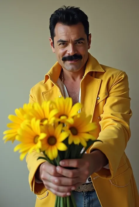 Freddie Mercury giving away Yellow Flowers 