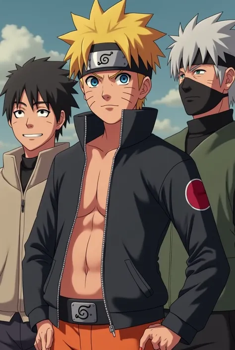 Naruto with his penis out next to his sensei and friends 