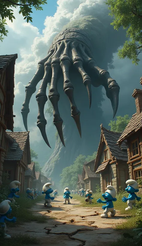 Gargamel&#39;s Hand Coming Out of the Earth: In the middle of the village, a giant, skeletal hand of Gargamel emerges from the ground, as if he was trying to pull the Smurfs into the underworld. The Smurfs around run, but they seem to have nowhere to run.