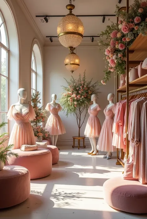 Girly clothing store with floral decoration 