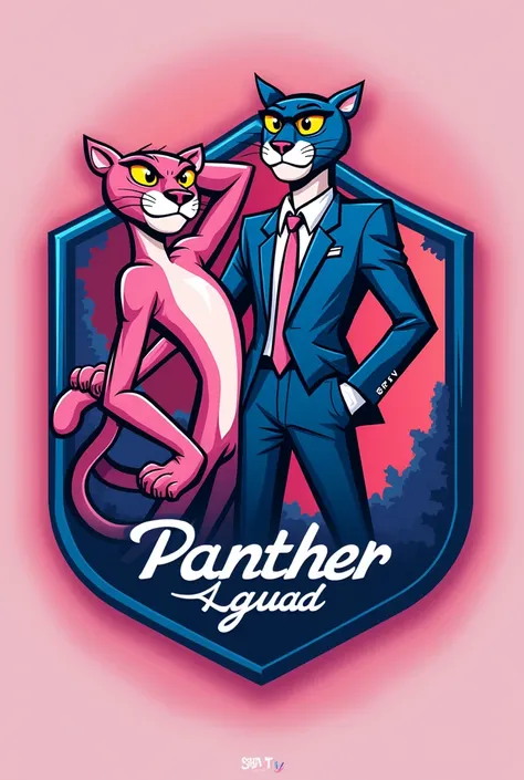 make pink panther team crest with blue designer with name , Panther Squad,
copa astley L.p.v 